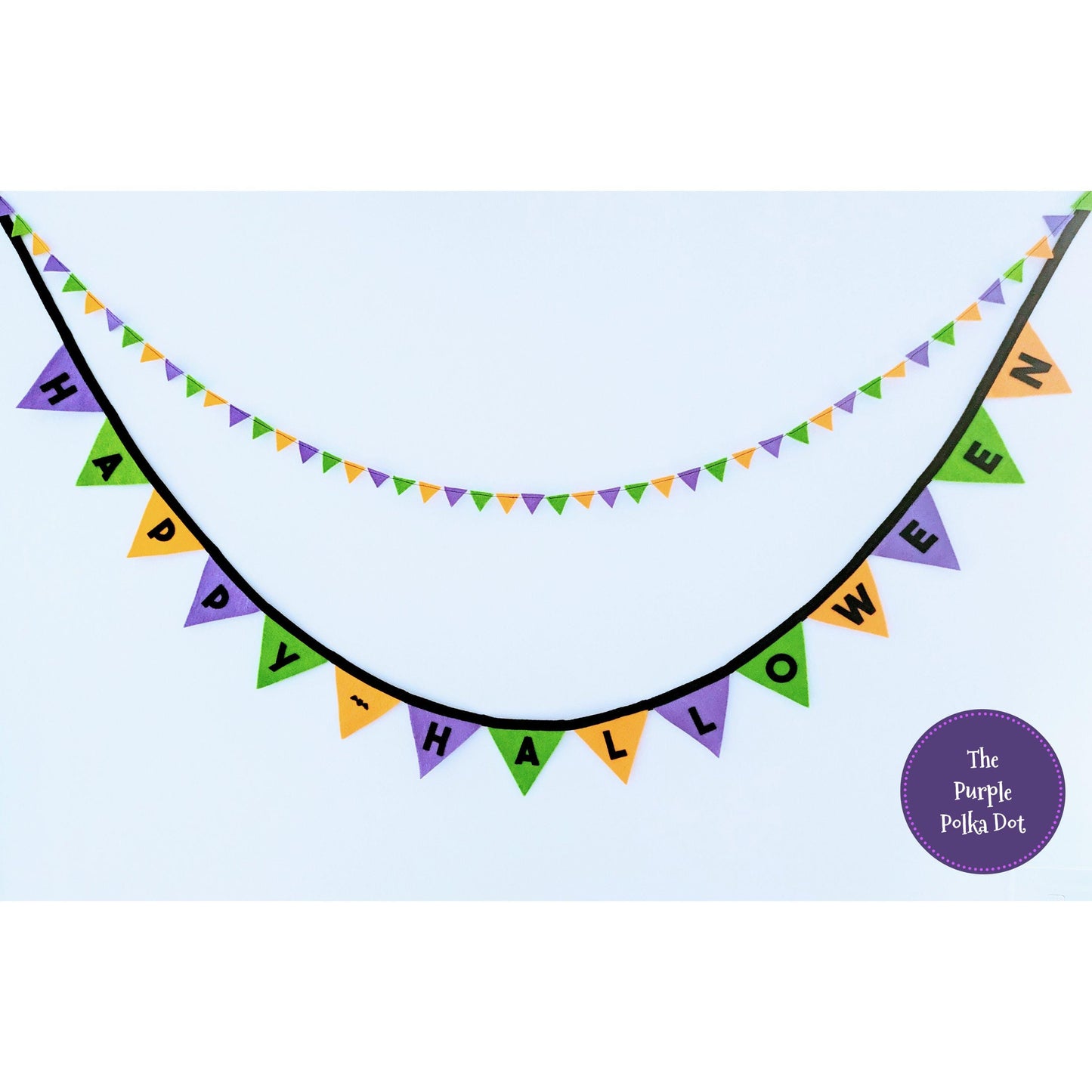 Happy Halloween felt bunting in Halloween colours with black felt lettering