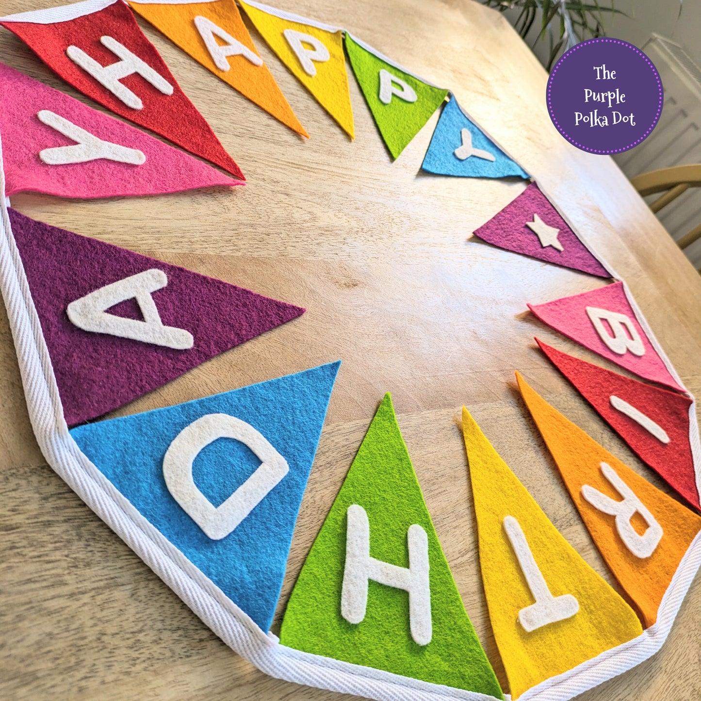 Happy Birthday felt rainbow bunting with hand-cut lettering