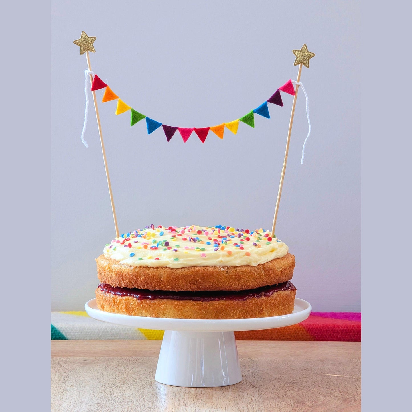 Felt Rainbow Cake Topper Bunting with Equilateral Triangle Flags