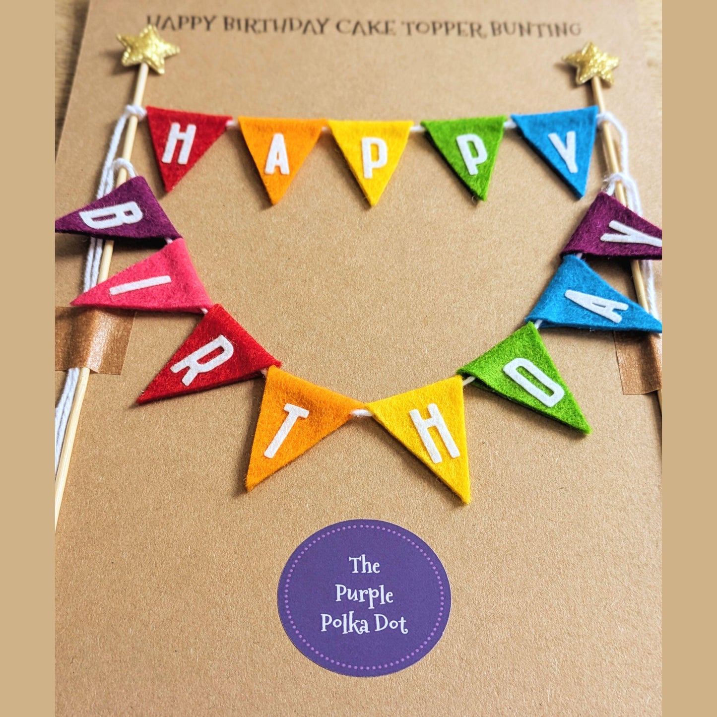 Happy Birthday Cake Topper Bunting in Rainbow Colours