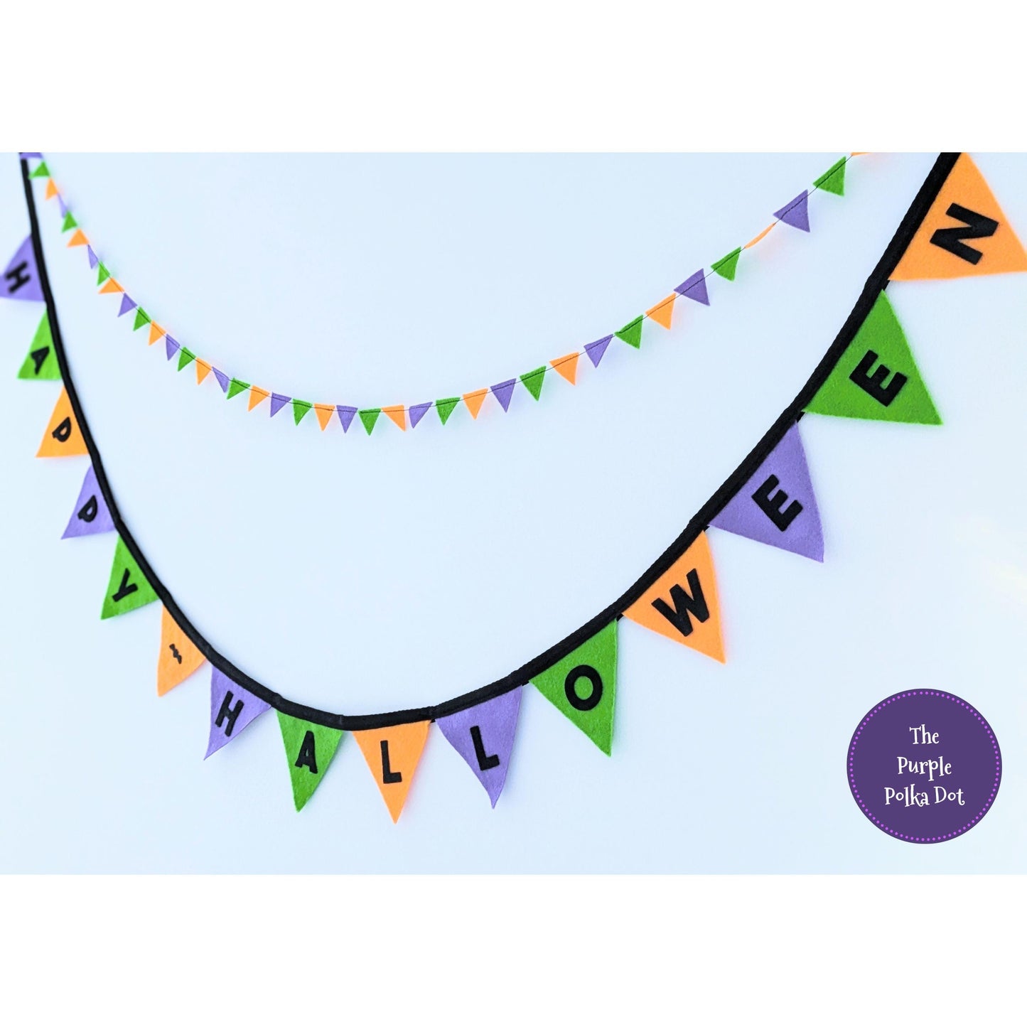 Happy Halloween felt bunting in Halloween colours with black felt lettering