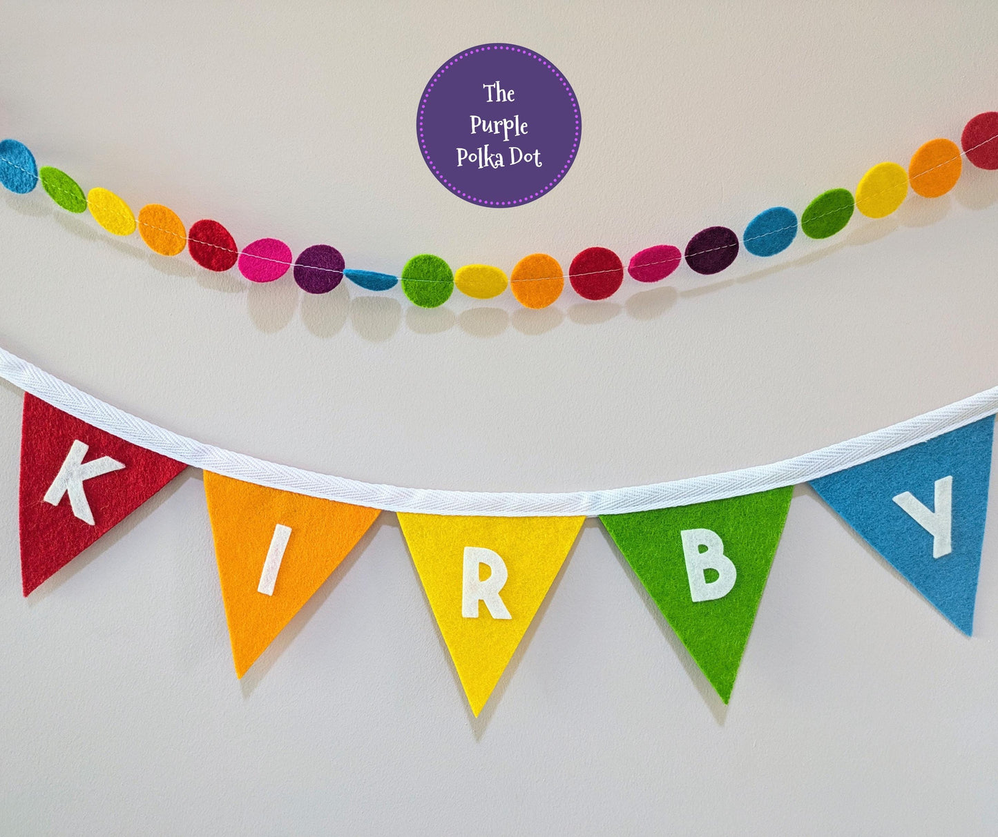 Custom personalised rainbow felt bunting with die-cut lettering