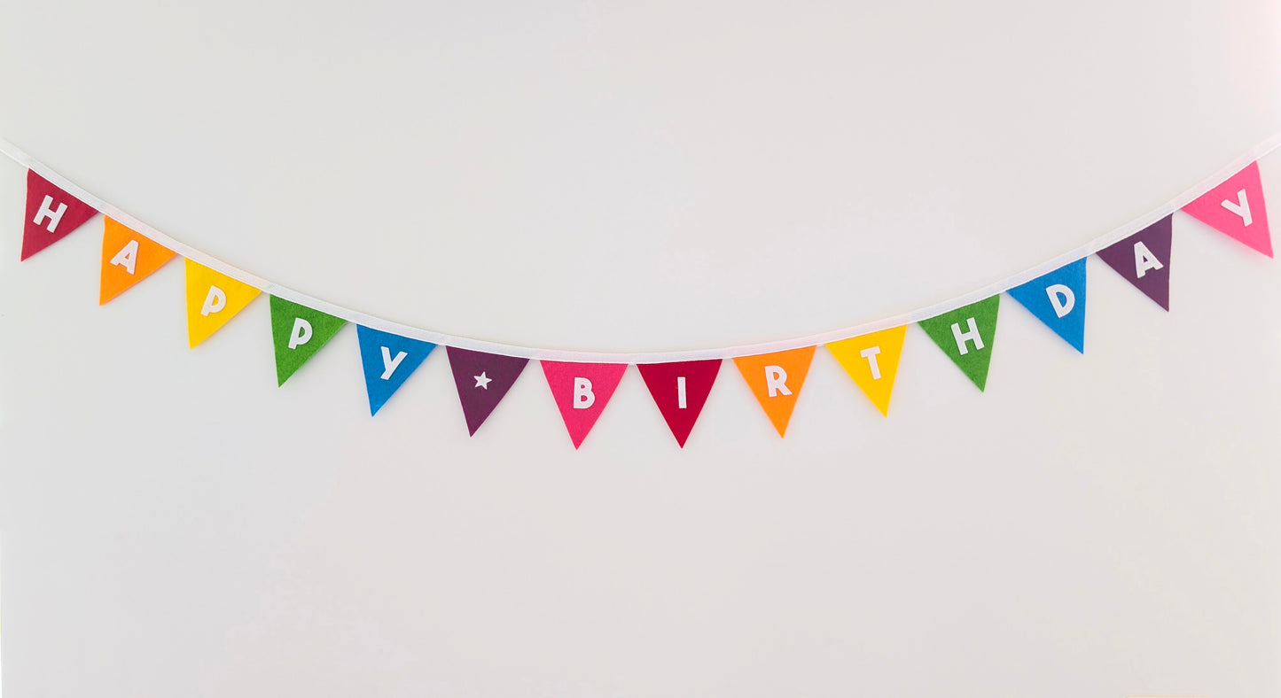 Happy Birthday felt rainbow bunting with die-cut lettering
