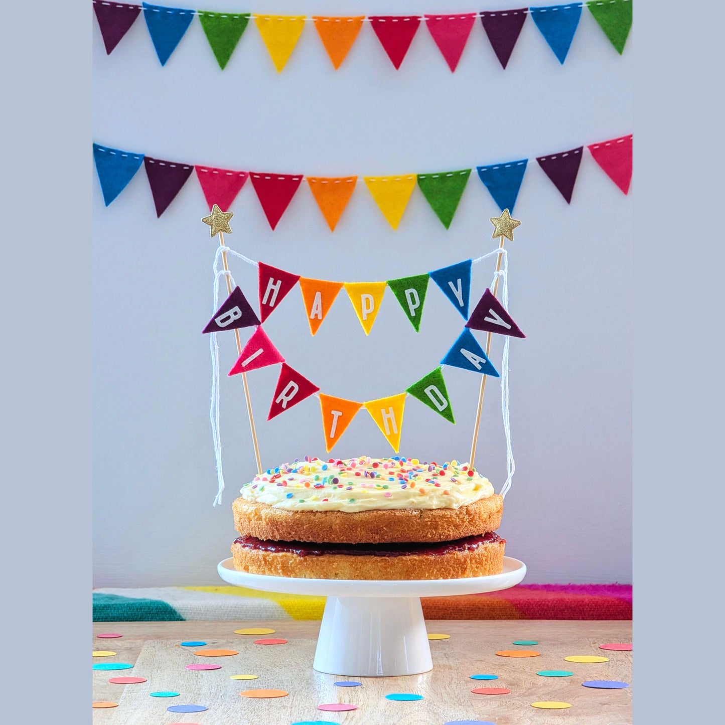 Happy Birthday Cake Topper Bunting in Rainbow Colours