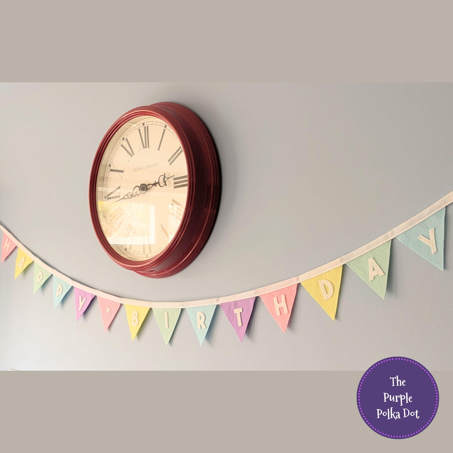 Happy Birthday felt rainbow pastel bunting with die-cut lettering