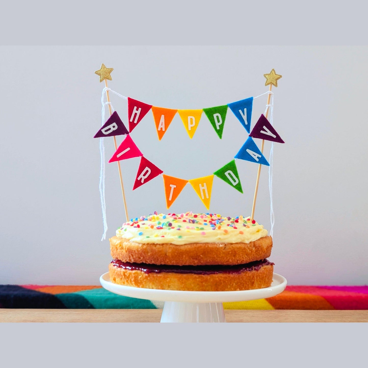 Happy Birthday Cake Topper Bunting in Rainbow Colours