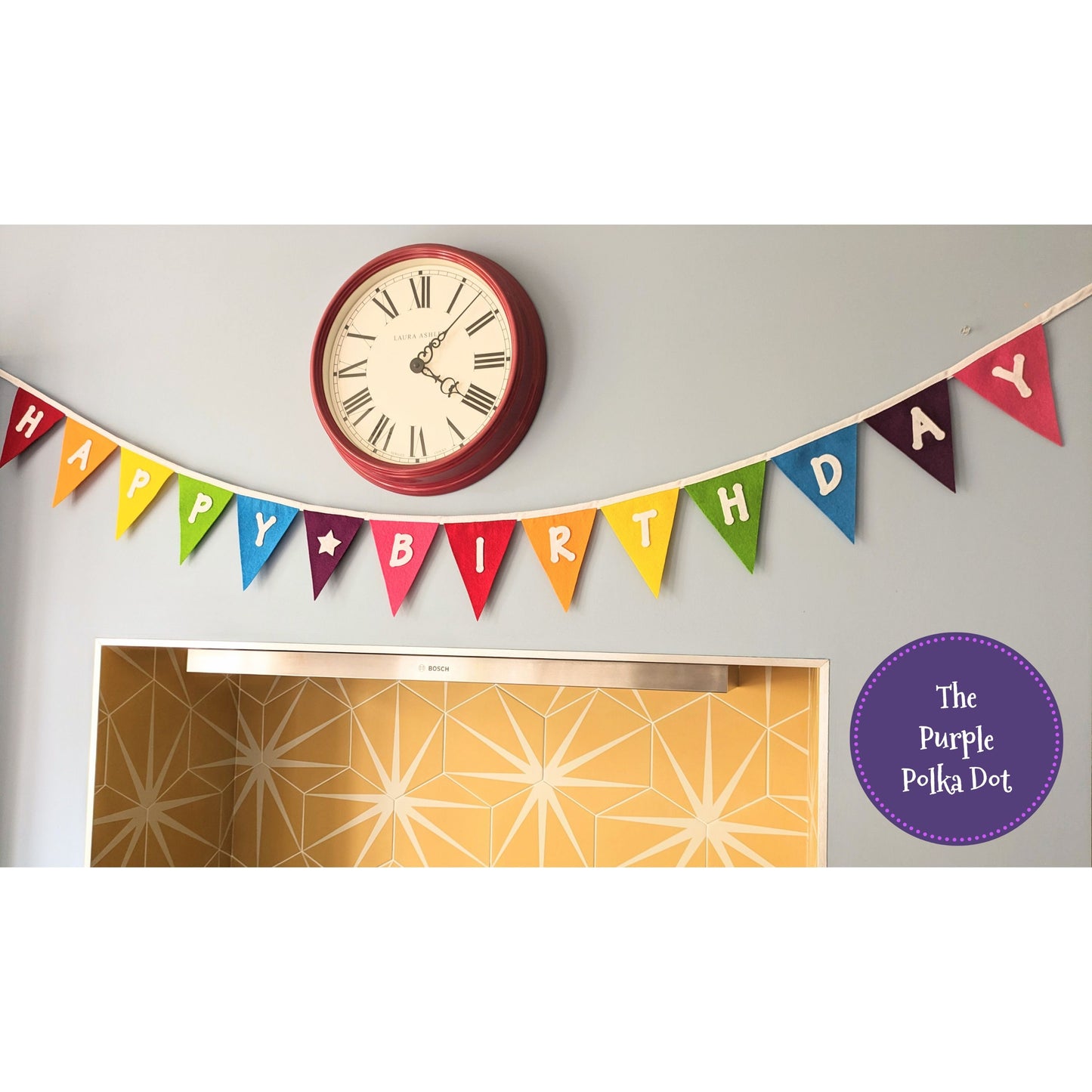 Happy Birthday felt rainbow bunting with large die cut lettering
