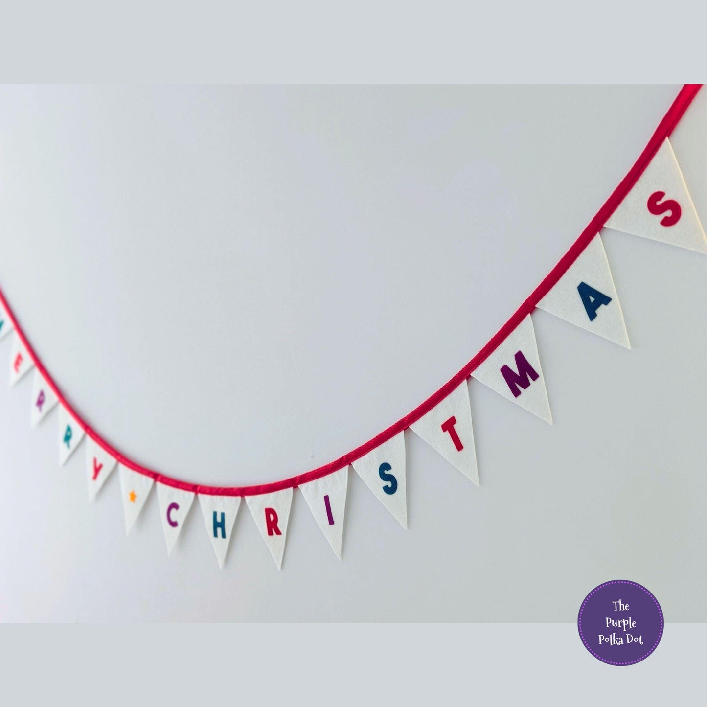 Felt Merry Christmas Bunting: Natural Flags with Green, Red and Purple Letters