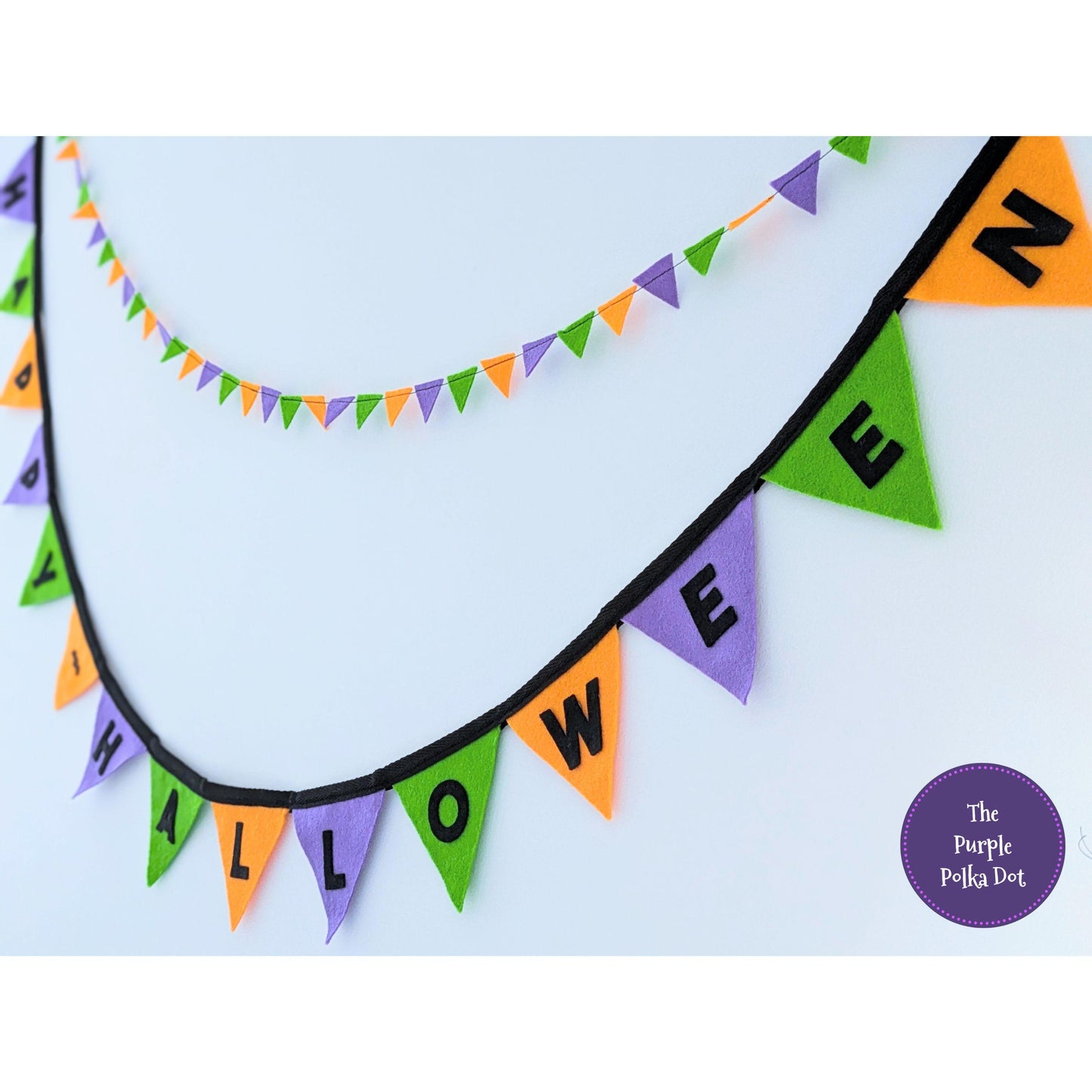 Happy Halloween felt bunting in Halloween colours with black felt lettering