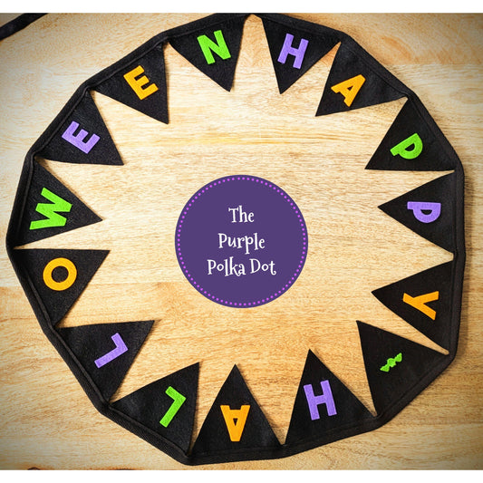 Happy Halloween black felt bunting with felt lettering in Halloween colours
