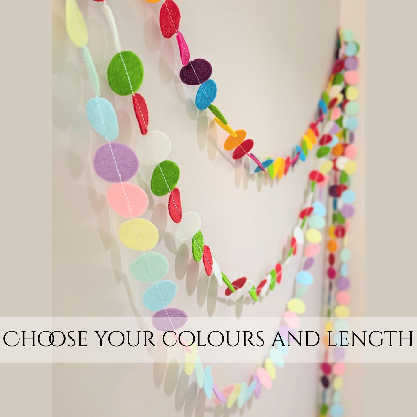 Custom felt circle garlands - choose your own length and colours