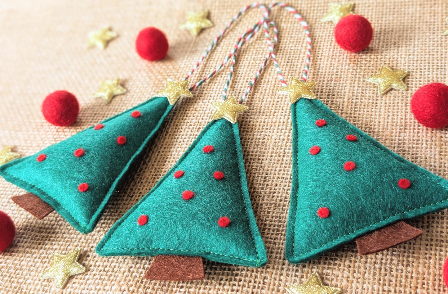 Felt Christmas Tree Hanging Decorations: Red and Holly Green