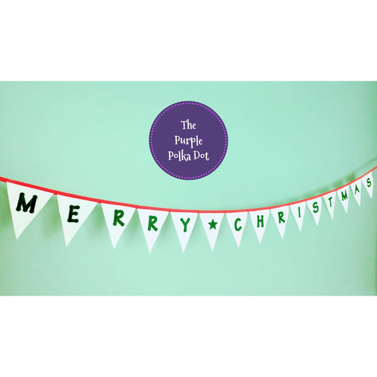 Merry Christmas large felt festive bunting garland hanging decoration in traditional colours
