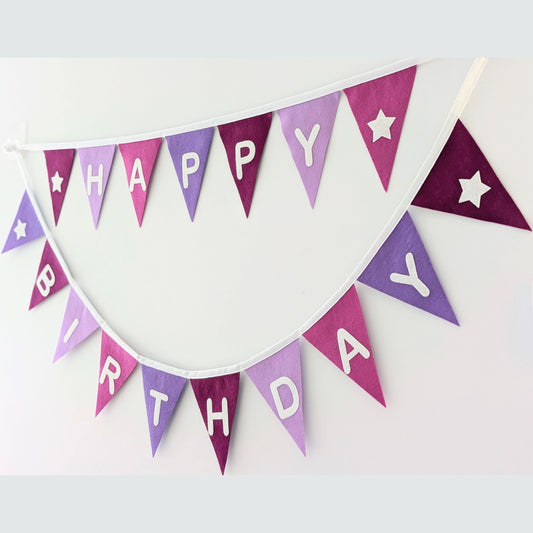 Purple Felt Happy Birthday Bunting - Larger Size, Two Tiers