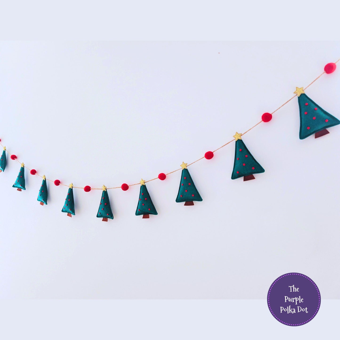 Felt Christmas Tree Garland - Holly Green and Red in a Variety of Lengths