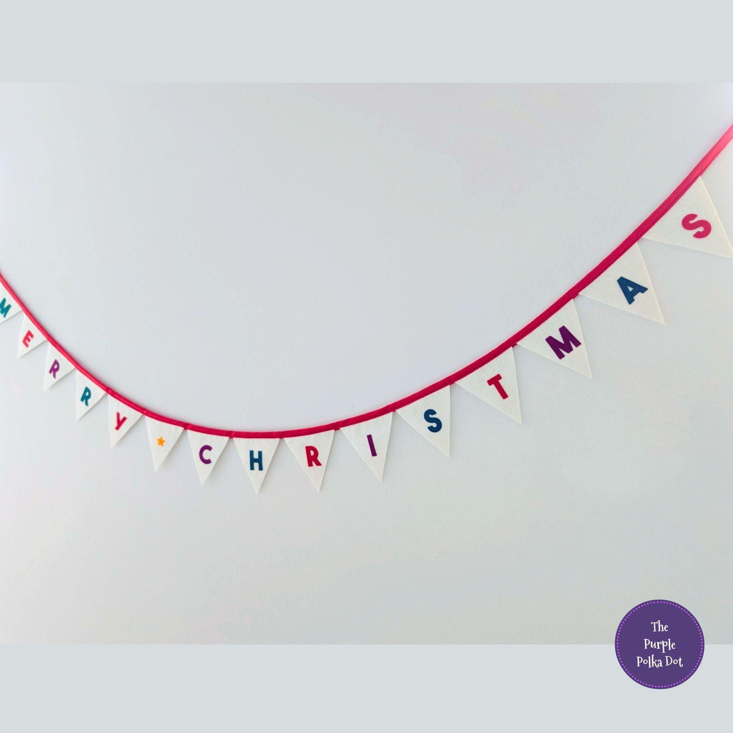 Felt Merry Christmas Bunting: Natural Flags with Green, Red and Purple Letters