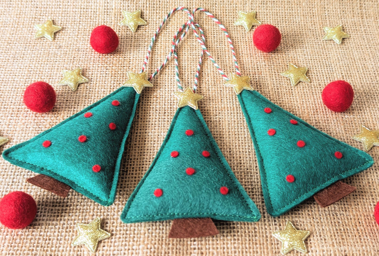Felt Christmas Tree Hanging Decorations: Red and Holly Green