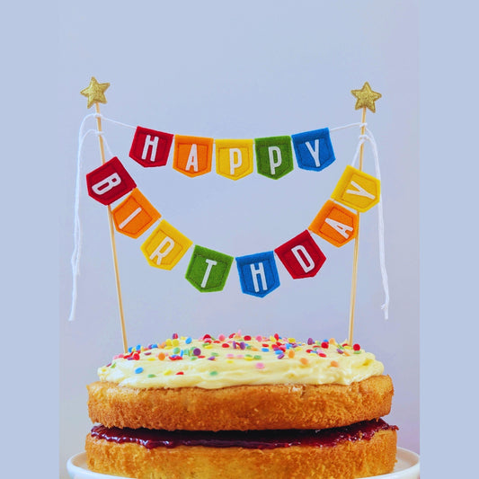 Felt Happy Birthday Cake Topper Spearhead Bunting in Rainbow Colours