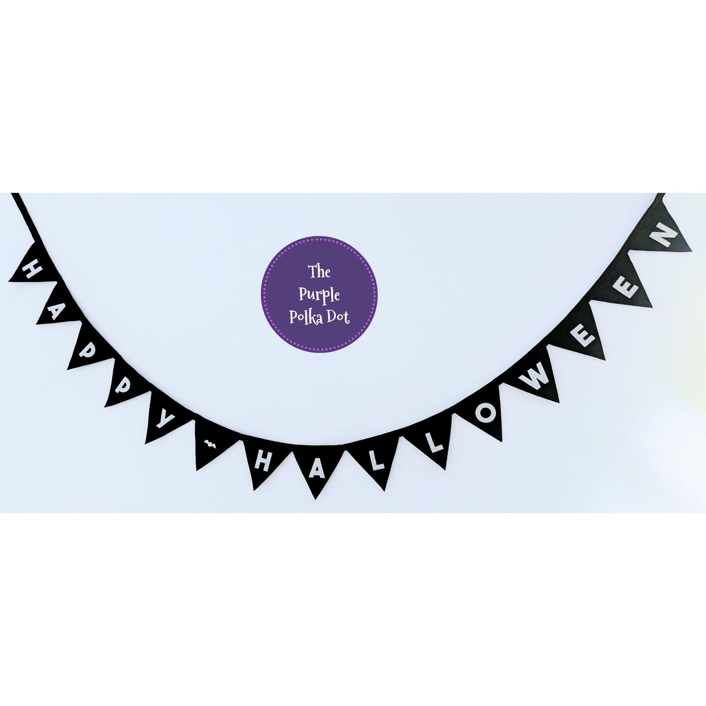 Happy Halloween black felt bunting with silver glitter felt lettering