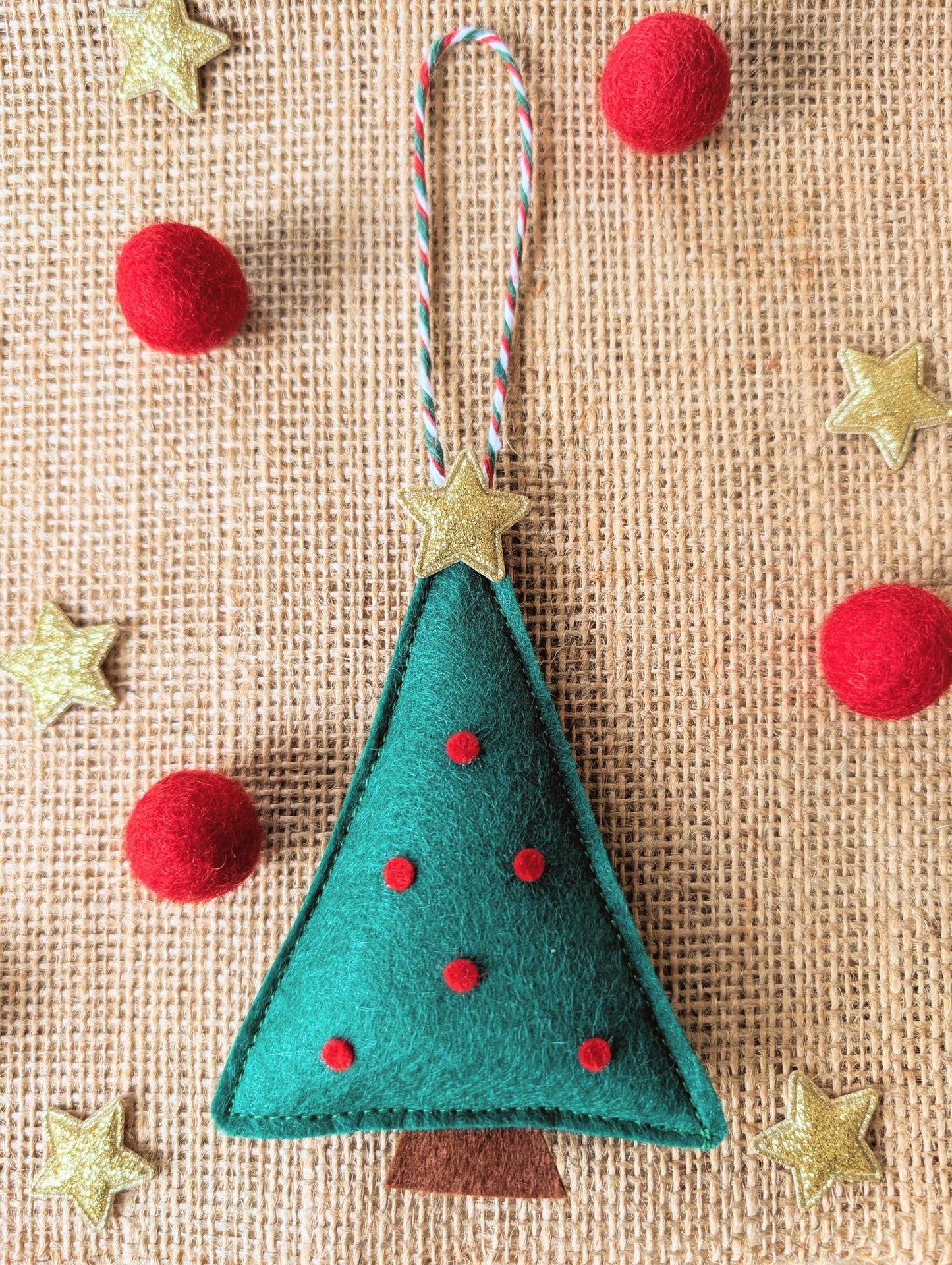 Felt Christmas Tree Hanging Decorations: Red and Holly Green