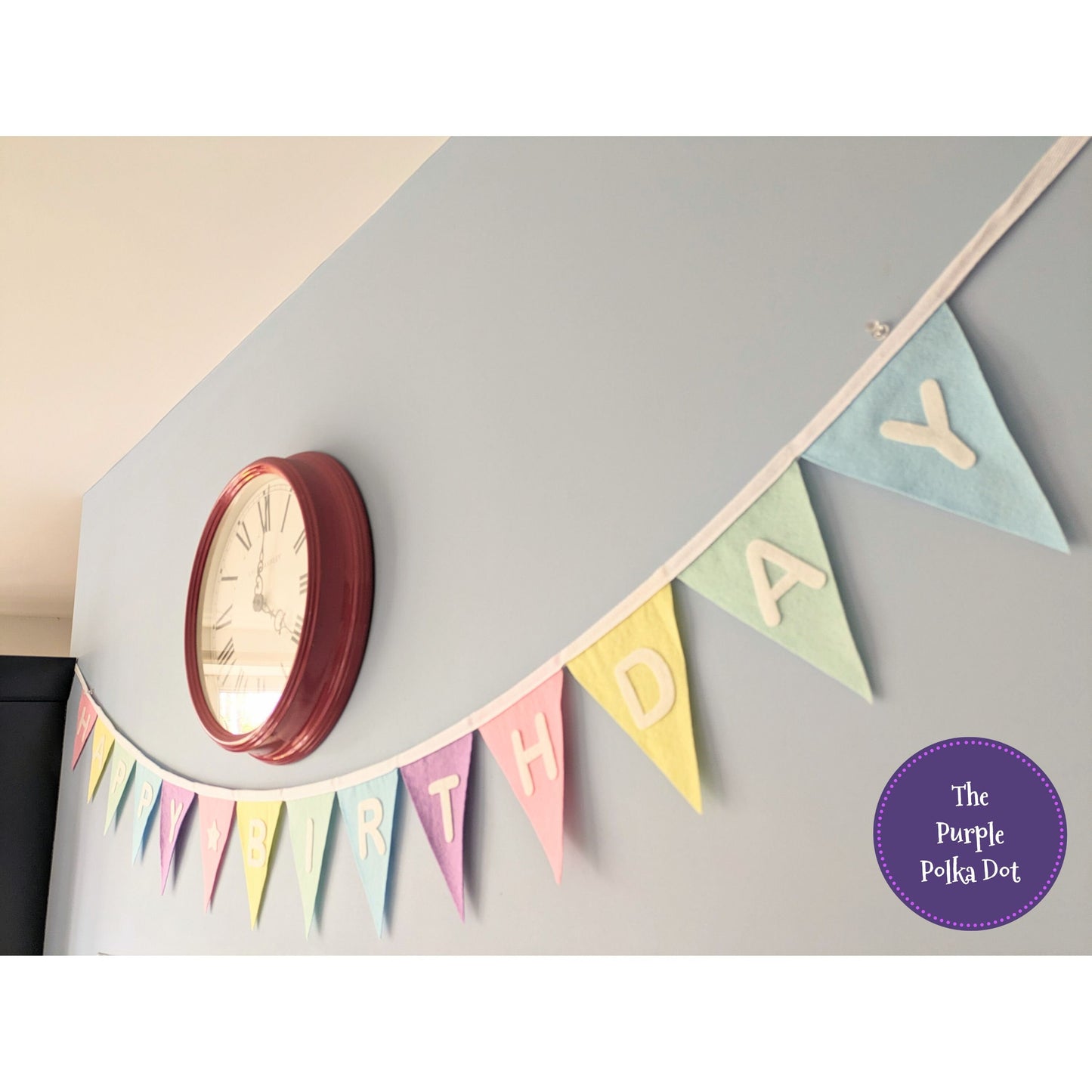 Happy Birthday felt rainbow pastel bunting with hand-cut lettering