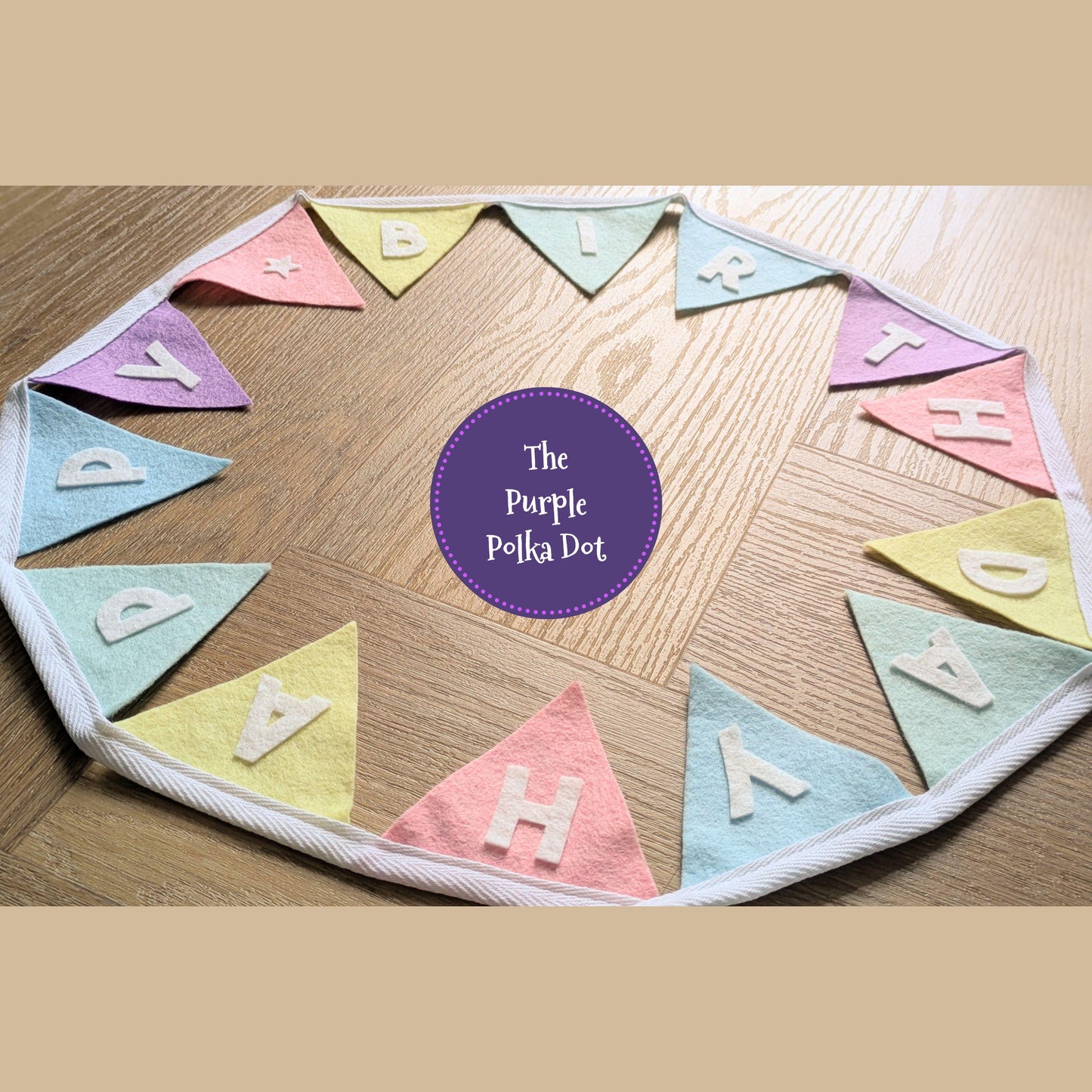 Happy Birthday felt rainbow pastel bunting with die-cut lettering