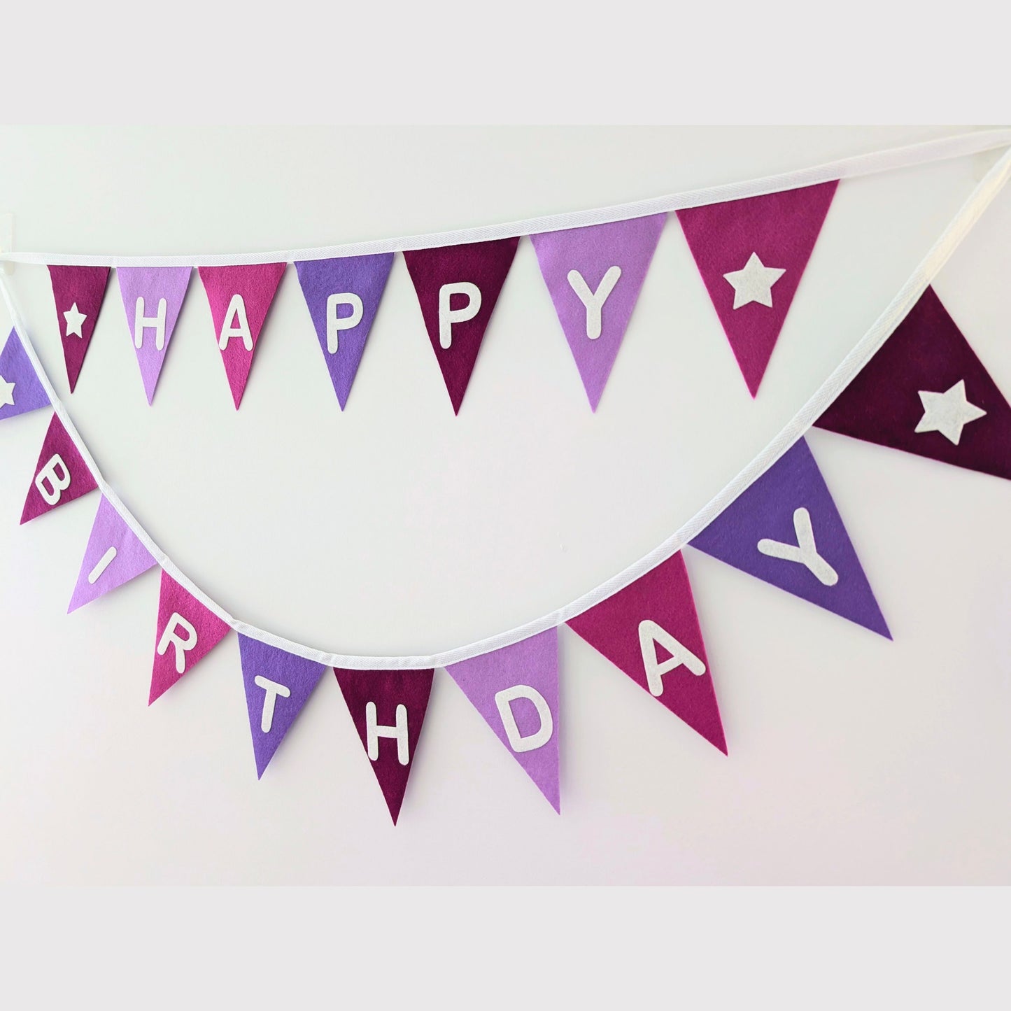 Purple Felt Happy Birthday Bunting - Larger Size, Two Tiers