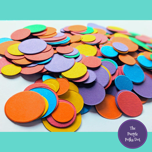 Rainbow card circles confetti, bright party table decorations, die cut circles for craft, reusable party decorations, recycled confetti