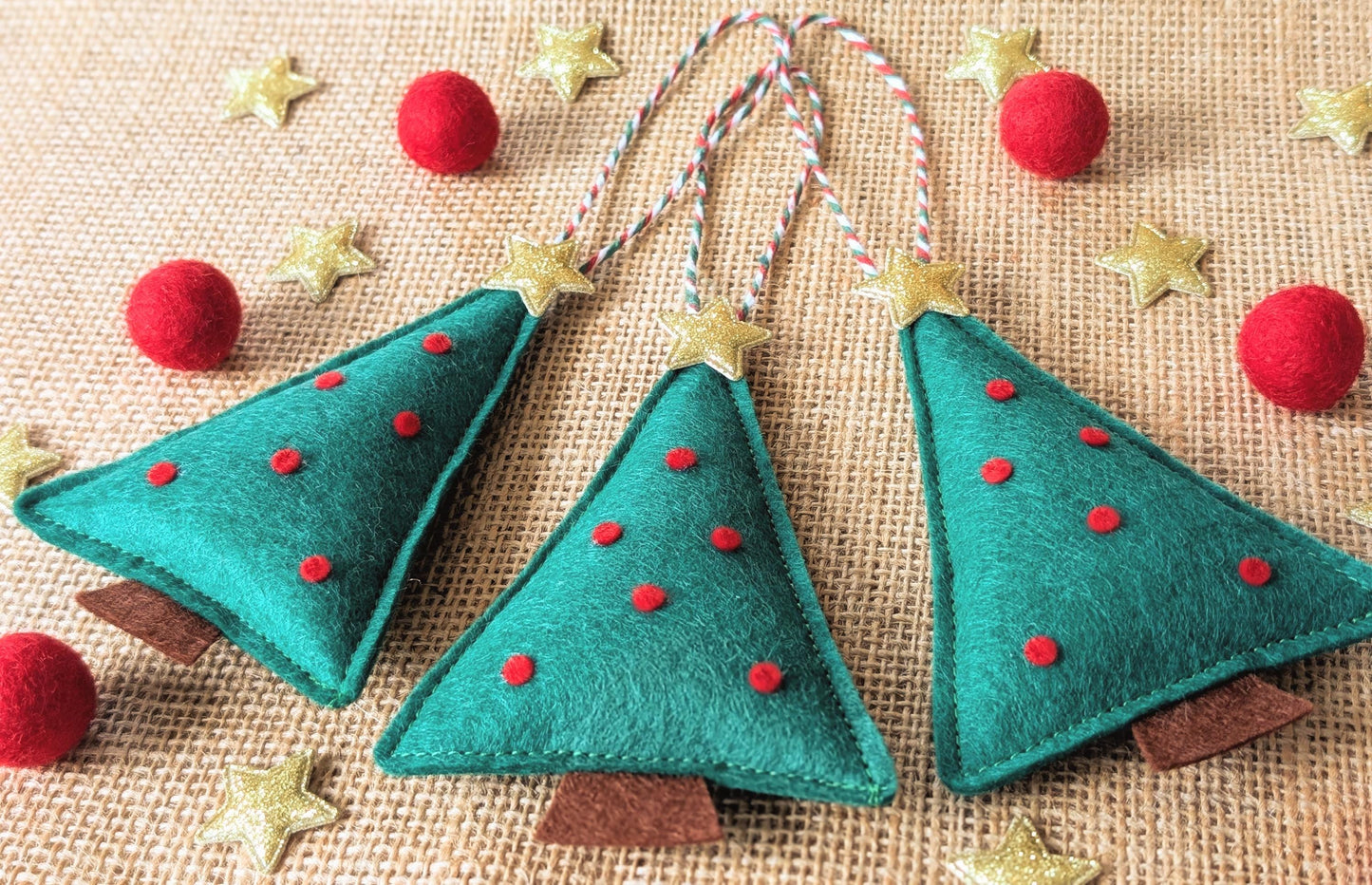 Felt Christmas Tree Hanging Decorations: Red and Holly Green