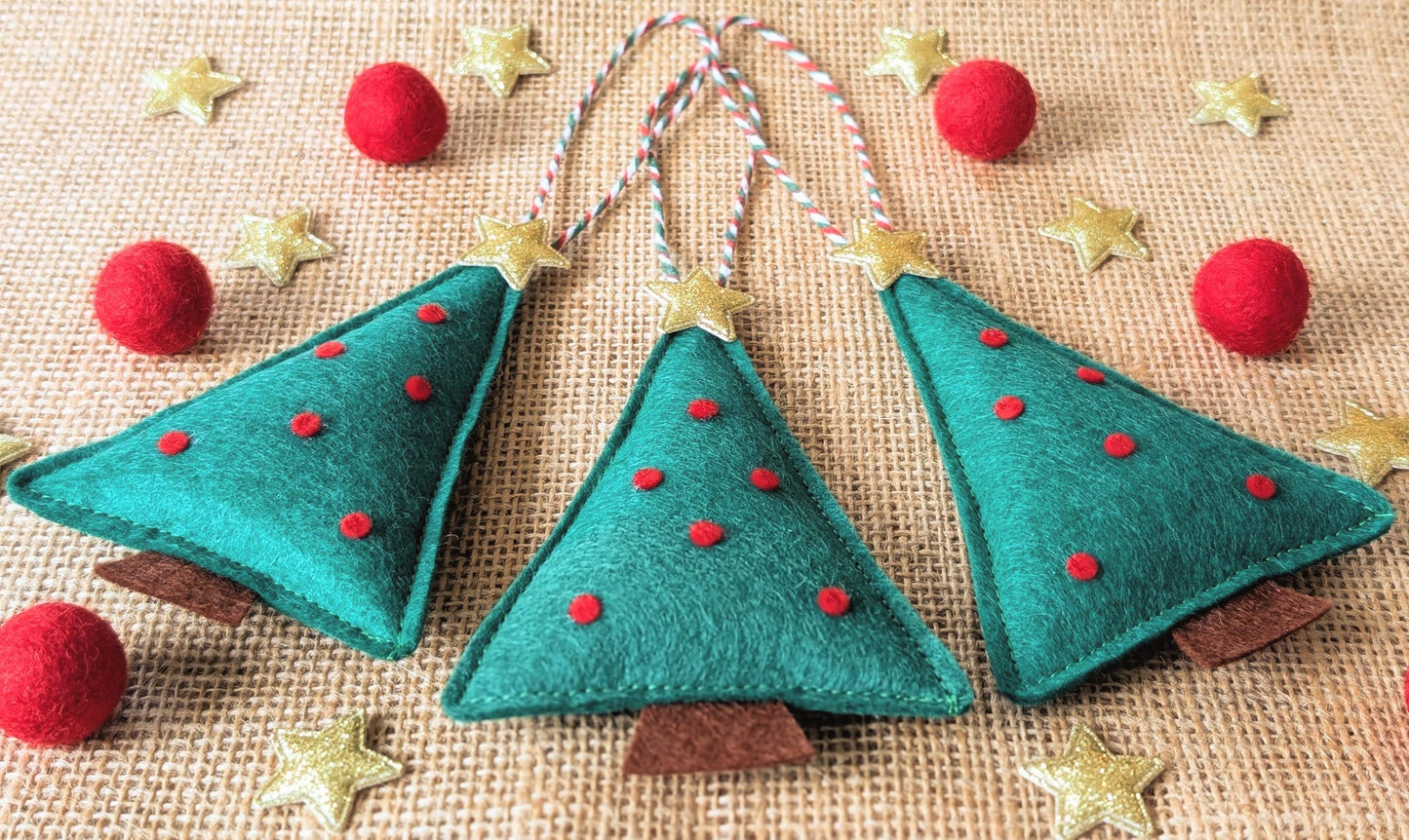 Felt Christmas Tree Hanging Decorations: Red and Holly Green