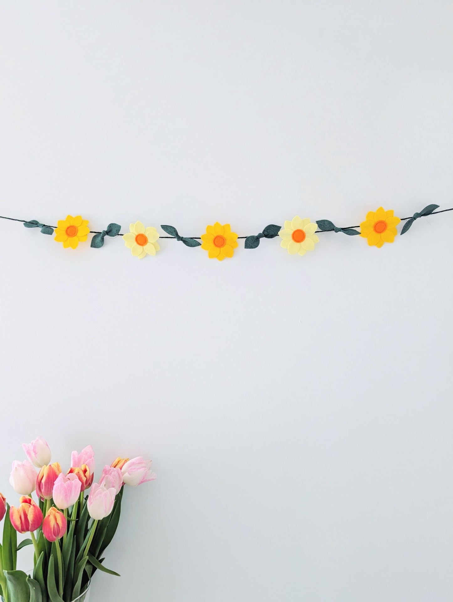 Yellow daffodil and leaves garland: floral spring or Easter bunting
