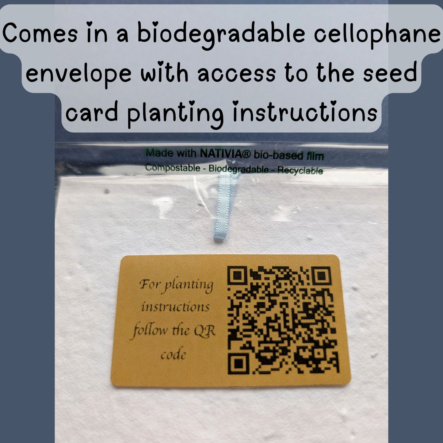 'Hugs' Hanging Decoration with Recycled Plantable Wildflower Seed Backing Card - Blue and Ochre Floral