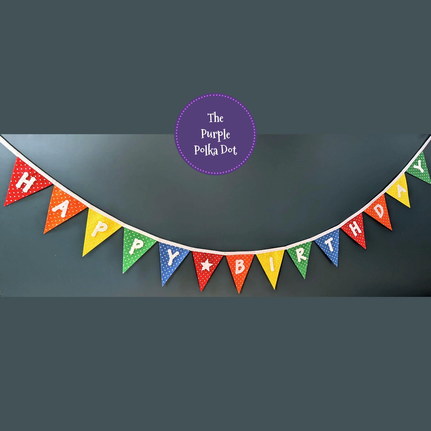 Felt happy birthday banner, fabric rainbow party banner, bright material celebration garland, birthday sign for all ages and all genders