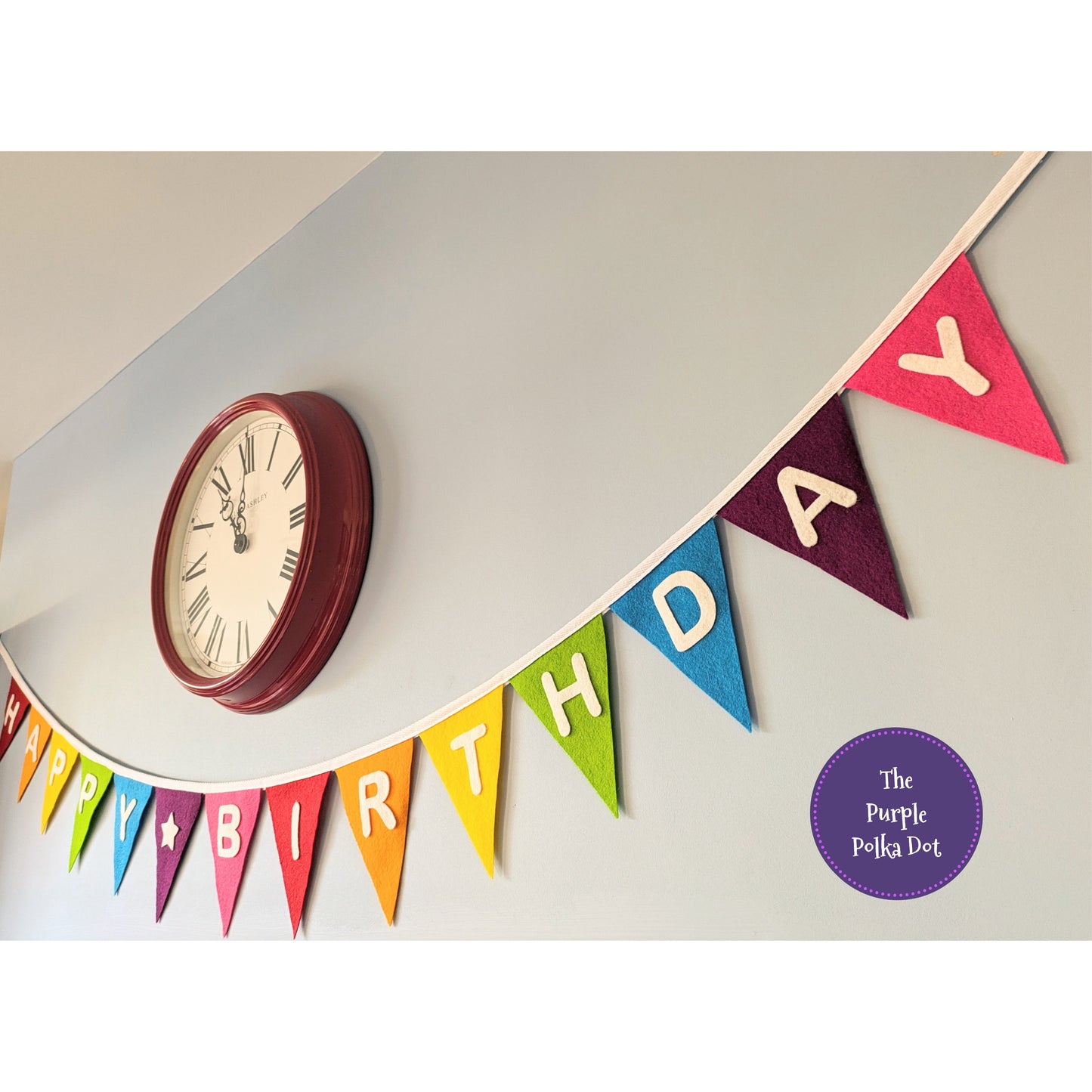 Happy Birthday felt rainbow bunting with hand-cut lettering