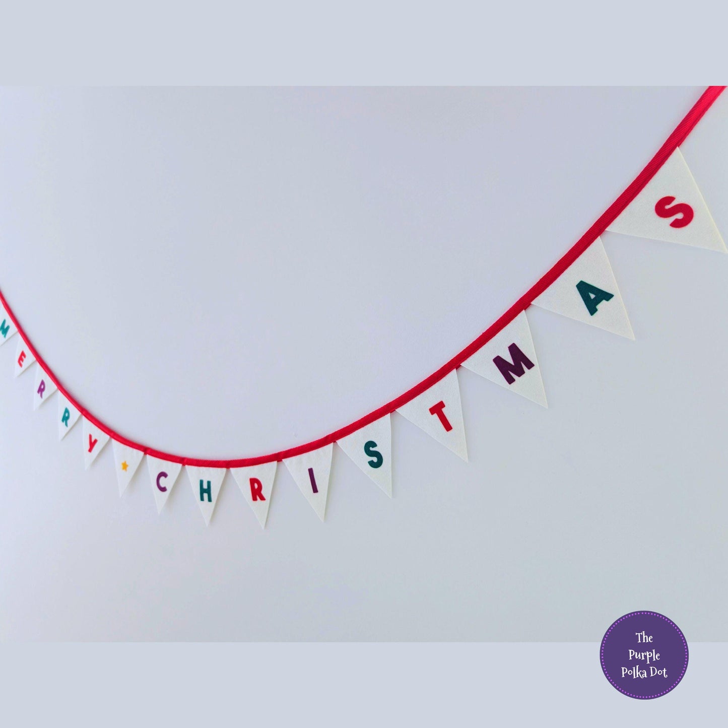 Felt Merry Christmas Bunting: Natural Flags with Green, Red and Purple Letters