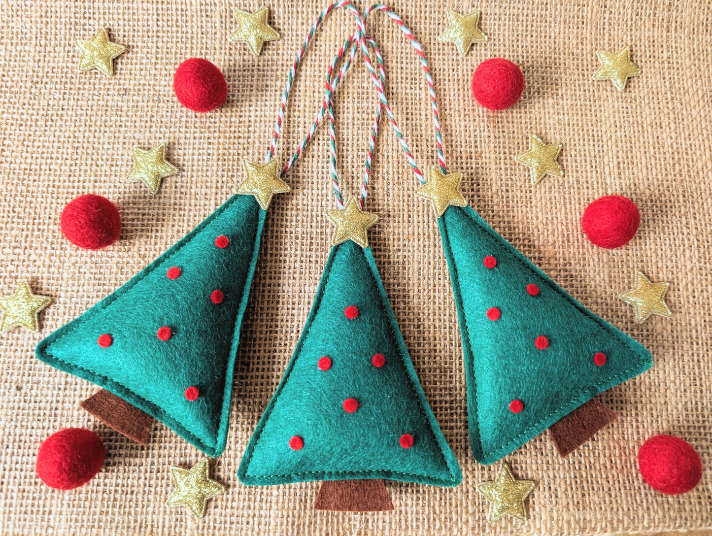 Felt Christmas Tree Hanging Decorations: Red and Holly Green
