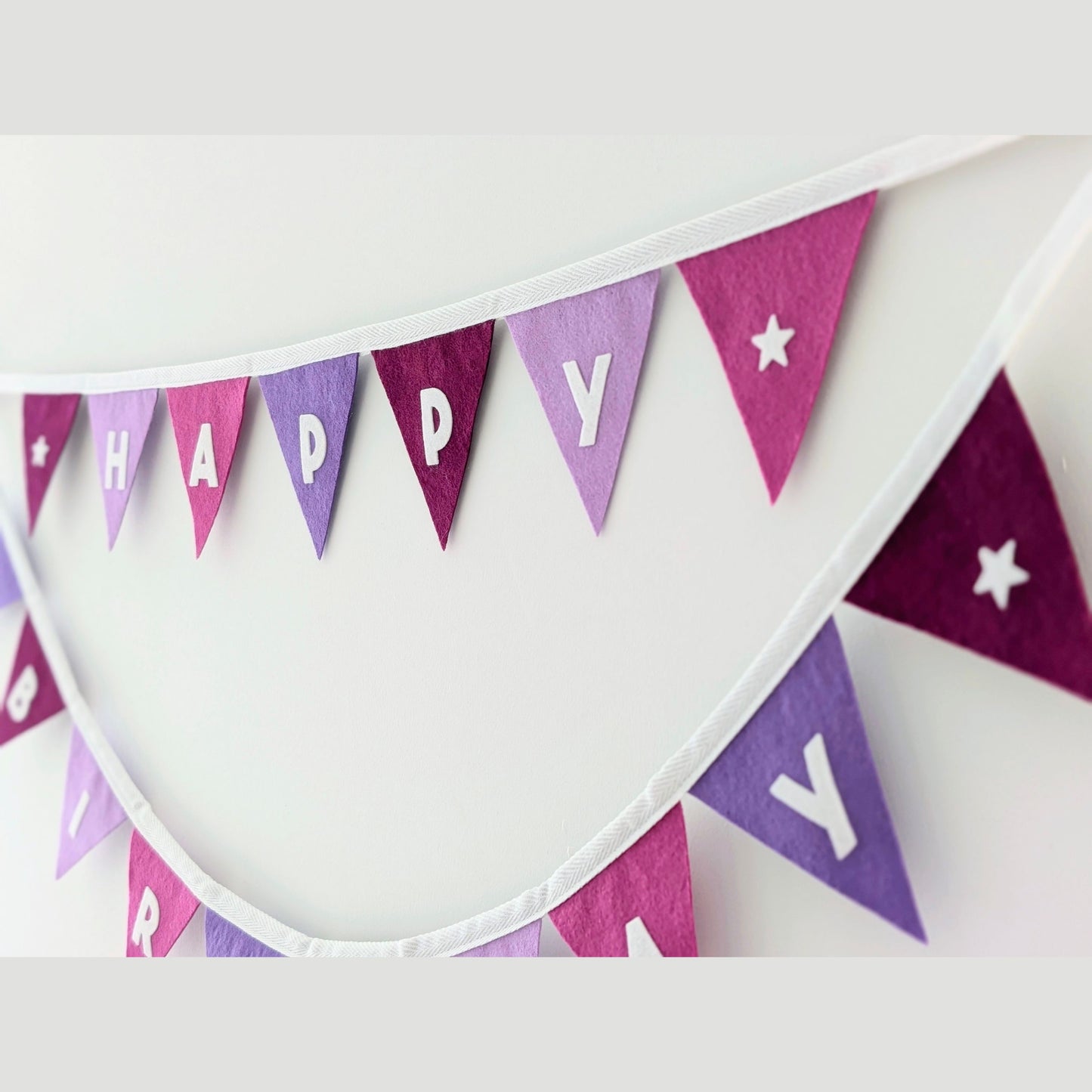 Purple Felt Happy Birthday Bunting - Smaller Size,Two Tiers