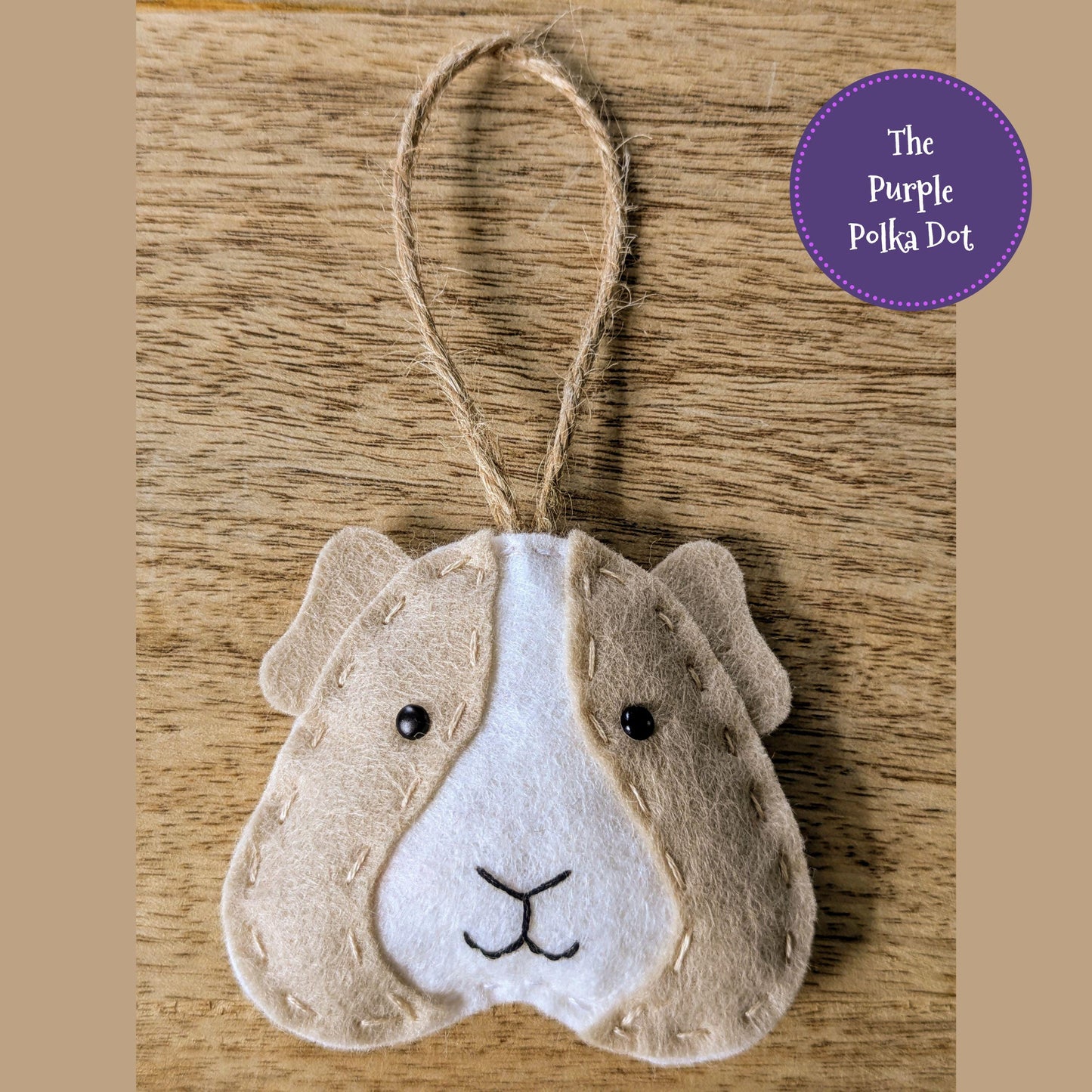 Handmade colourful felt guinea pig hanging ornament, wheek wheek cavy card, cute wool blend piggy decor, unique gift for guinea pig lover