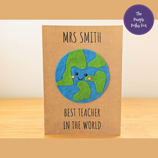 Personalised best teacher in the world card, end of year thank you teacher gift, thank you card for teacher, custom teacher gift, handmade