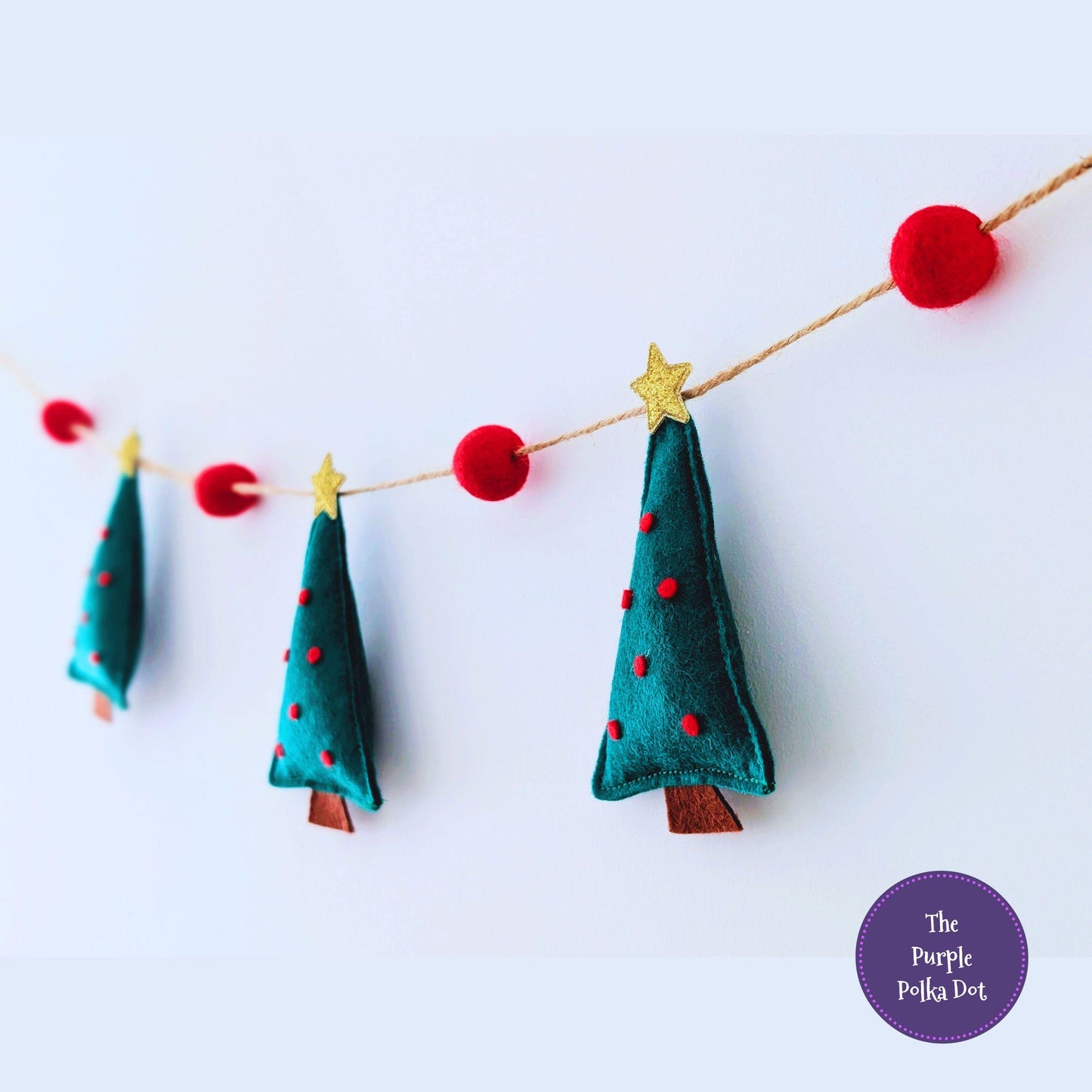 Felt Christmas Tree Garland - Holly Green and Red in a Variety of Lengths
