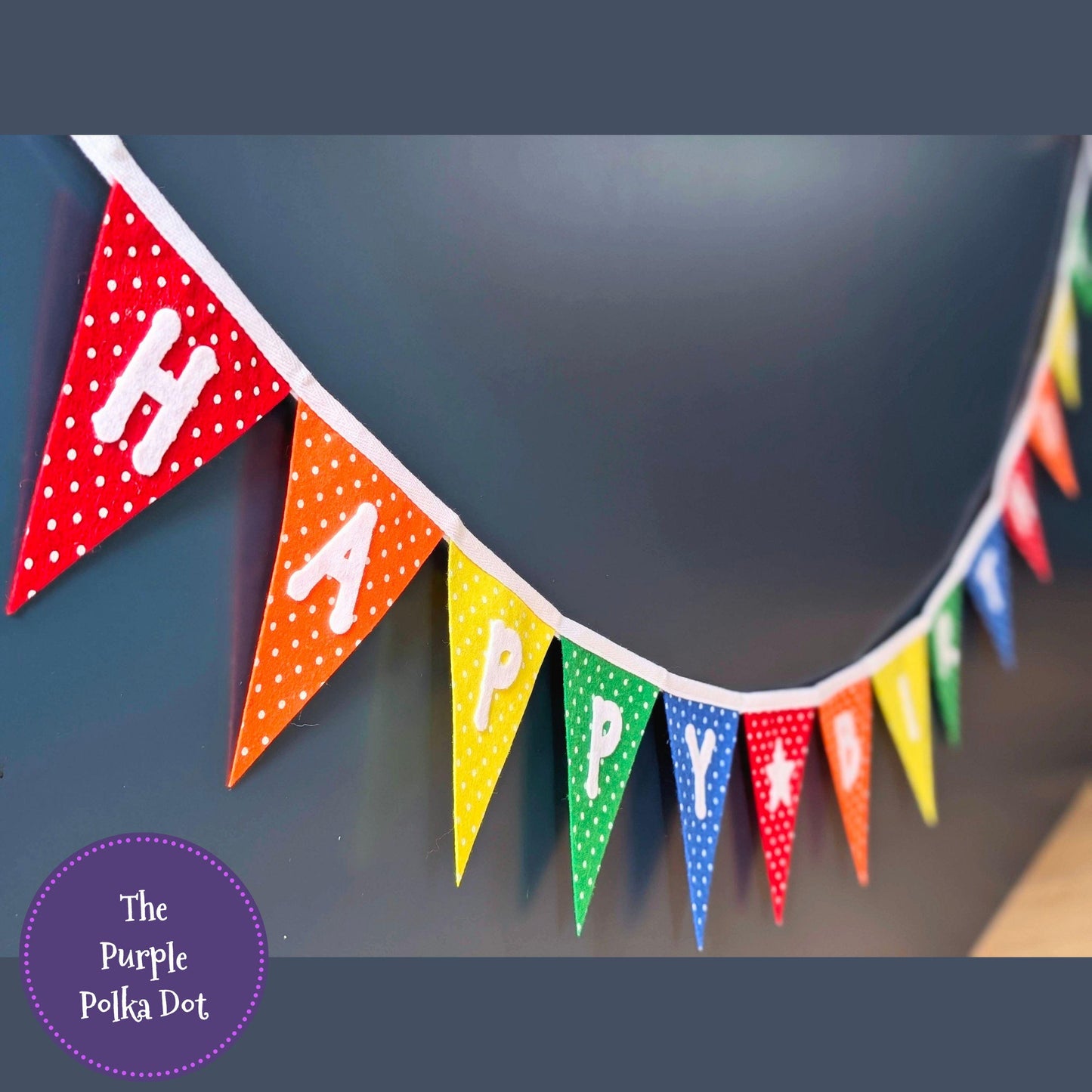 Felt happy birthday banner, fabric rainbow party banner, bright material celebration garland, birthday sign for all ages and all genders