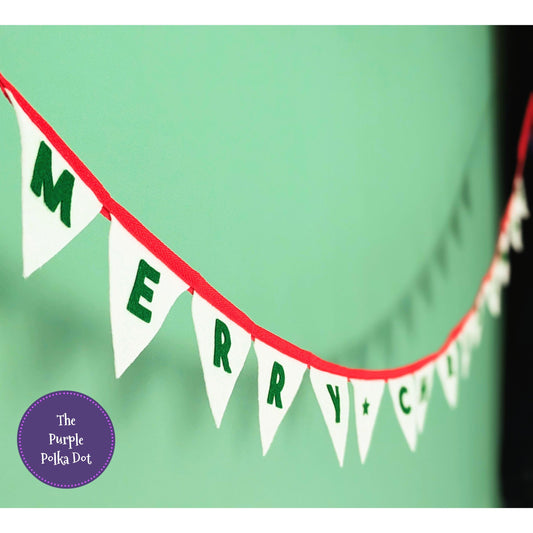 Merry Christmas felt festive bunting in traditional colours