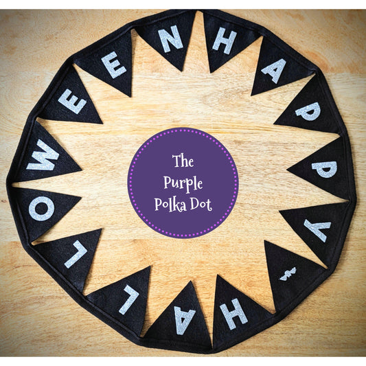 Happy Halloween black felt bunting with silver glitter felt lettering
