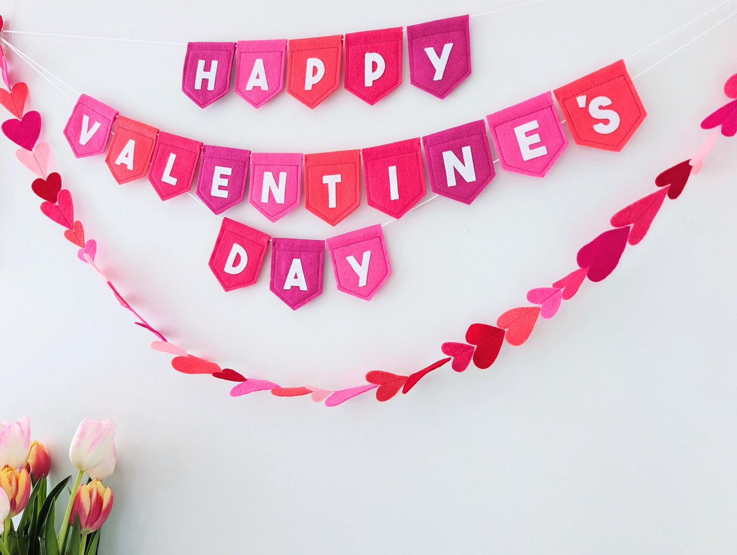 Felt Valentine's Day Banner: Handmade Pink and white bunting