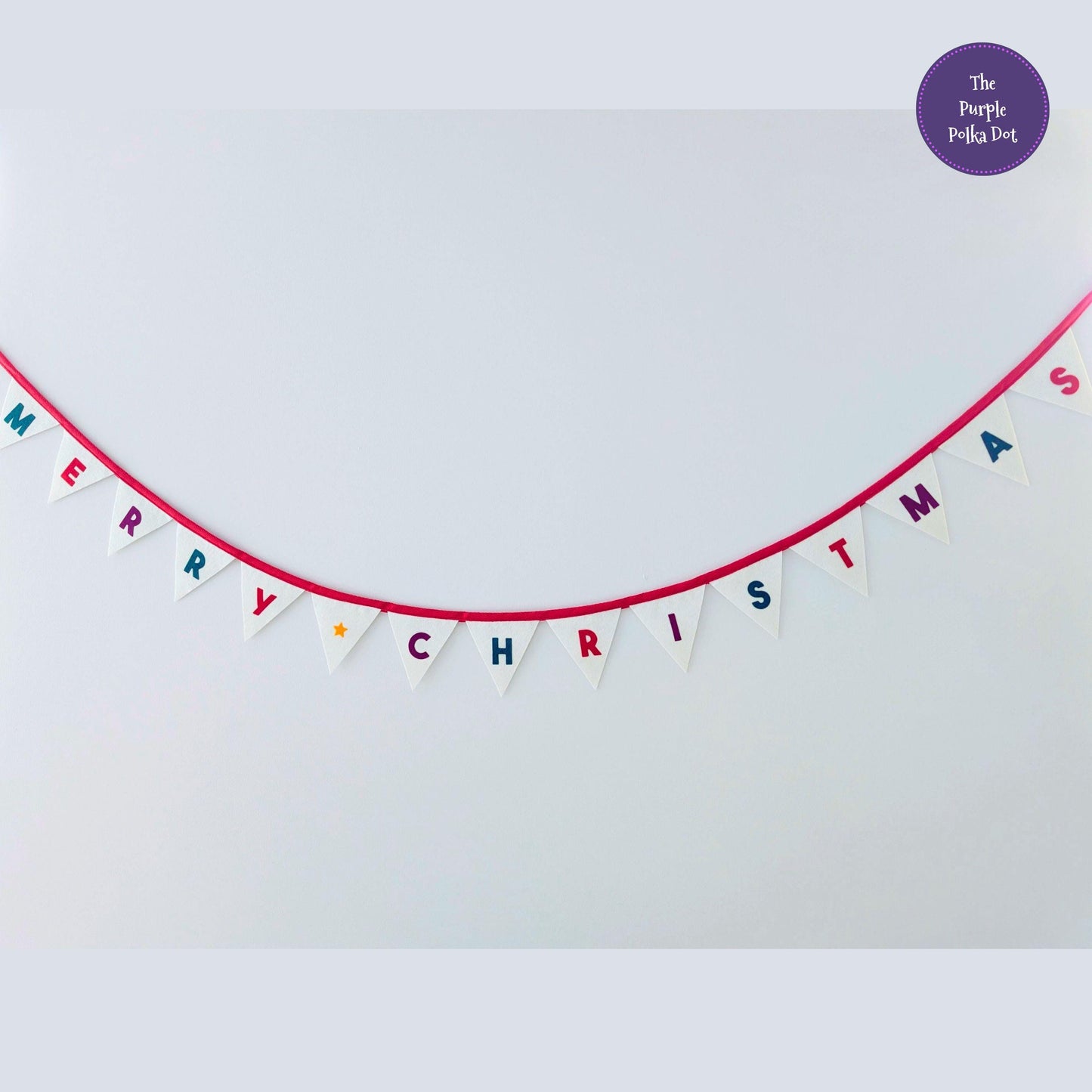 Felt Merry Christmas Bunting: Natural Flags with Green, Red and Purple Letters