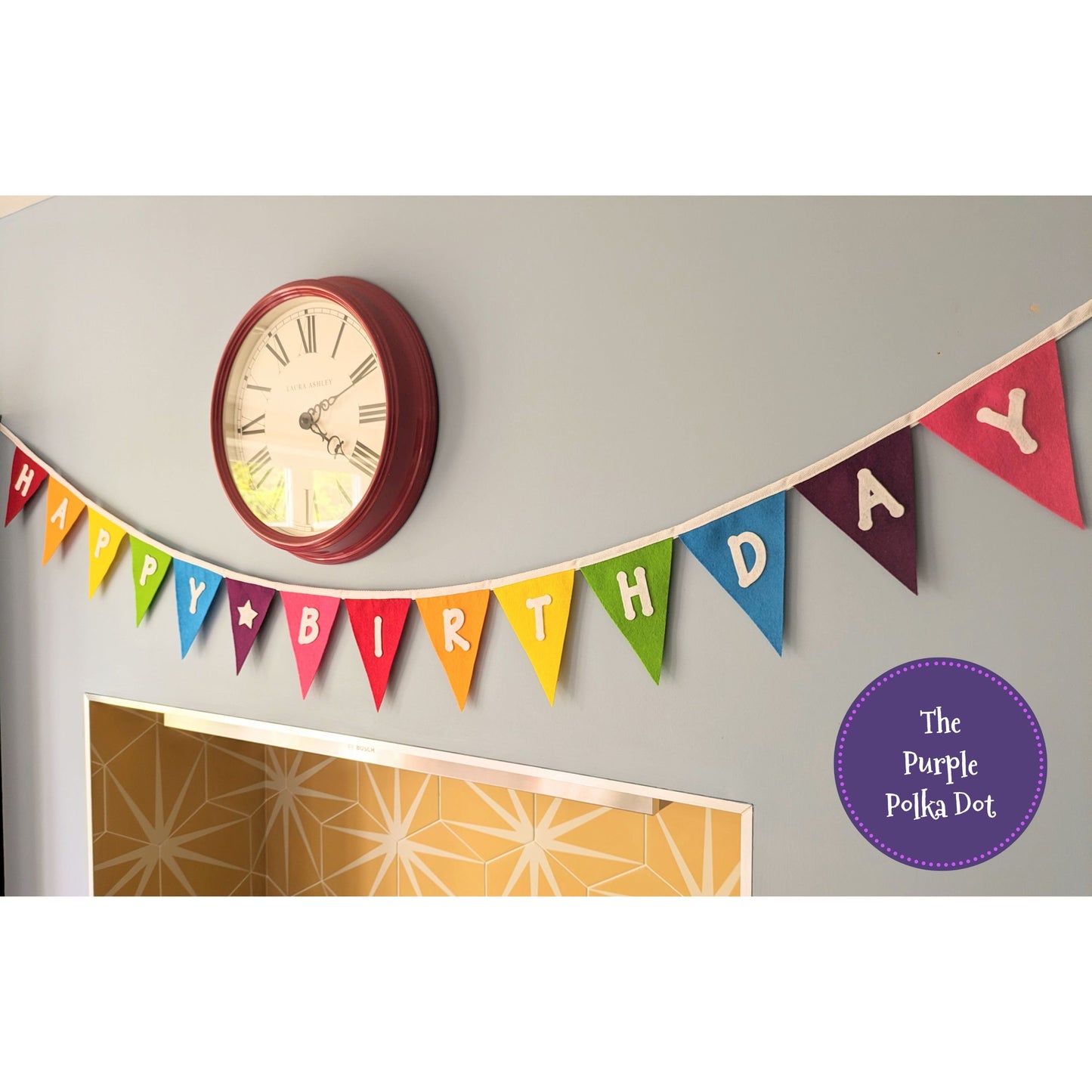 Happy Birthday felt rainbow bunting with large die cut lettering