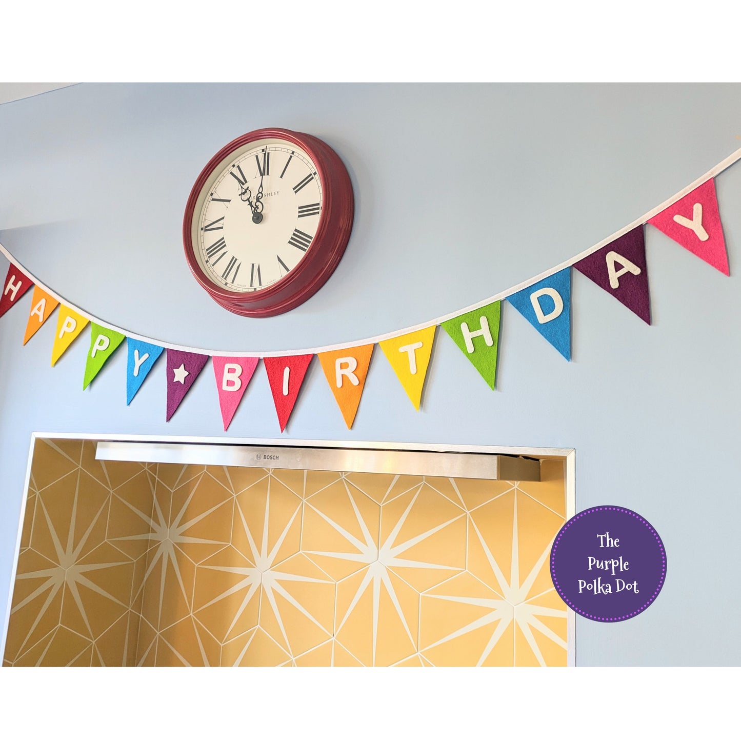 Happy Birthday felt rainbow bunting with hand-cut lettering