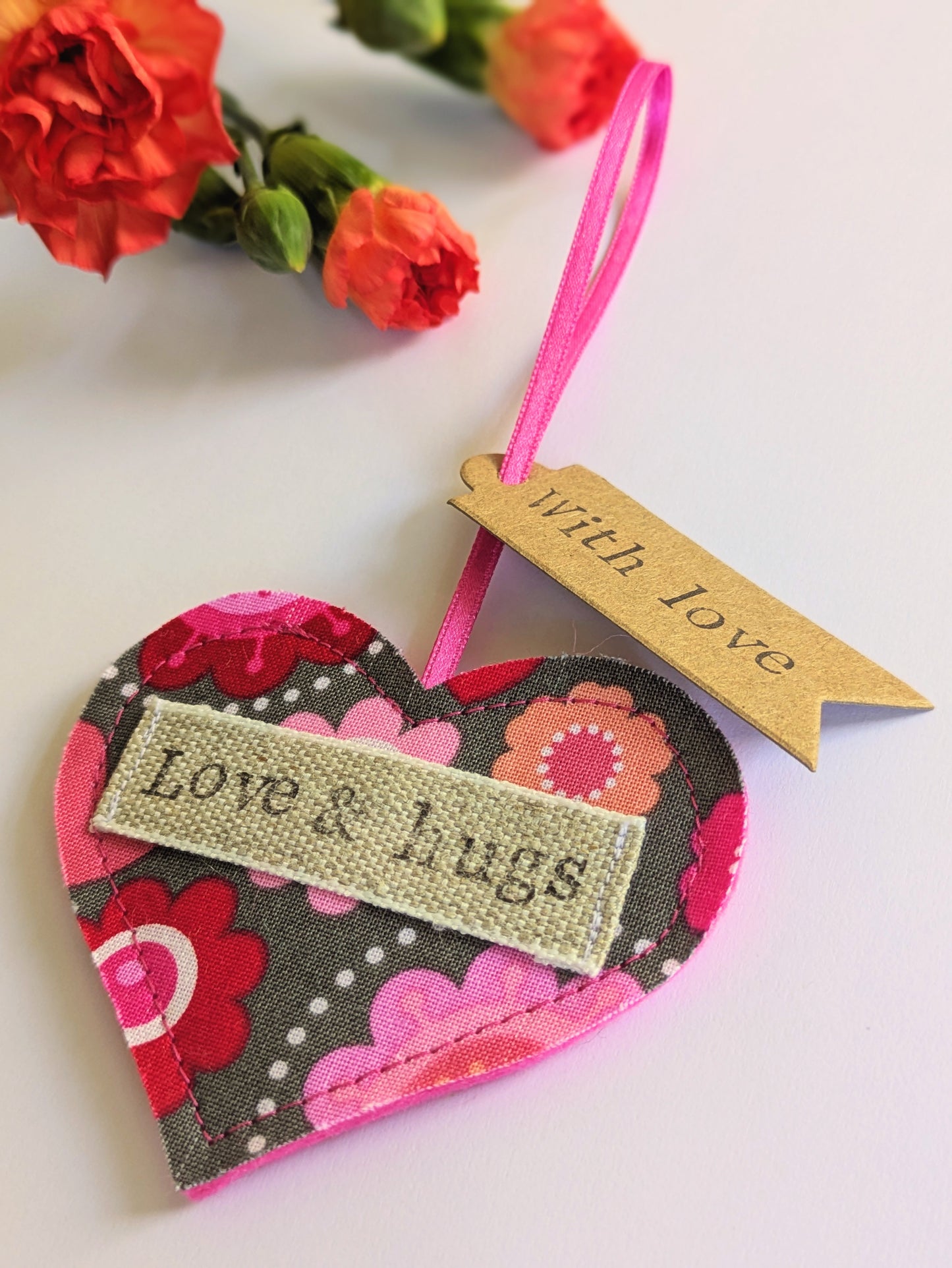 'Love & hugs' Hanging Heart Decoration with Plantable Wildflower Seed Backing Card