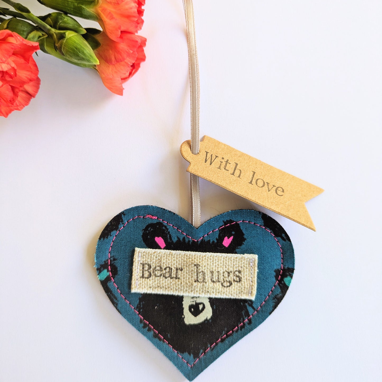 'Bear hugs' Hanging Heart Decoration with Plantable Wildflower Seed Backing Card