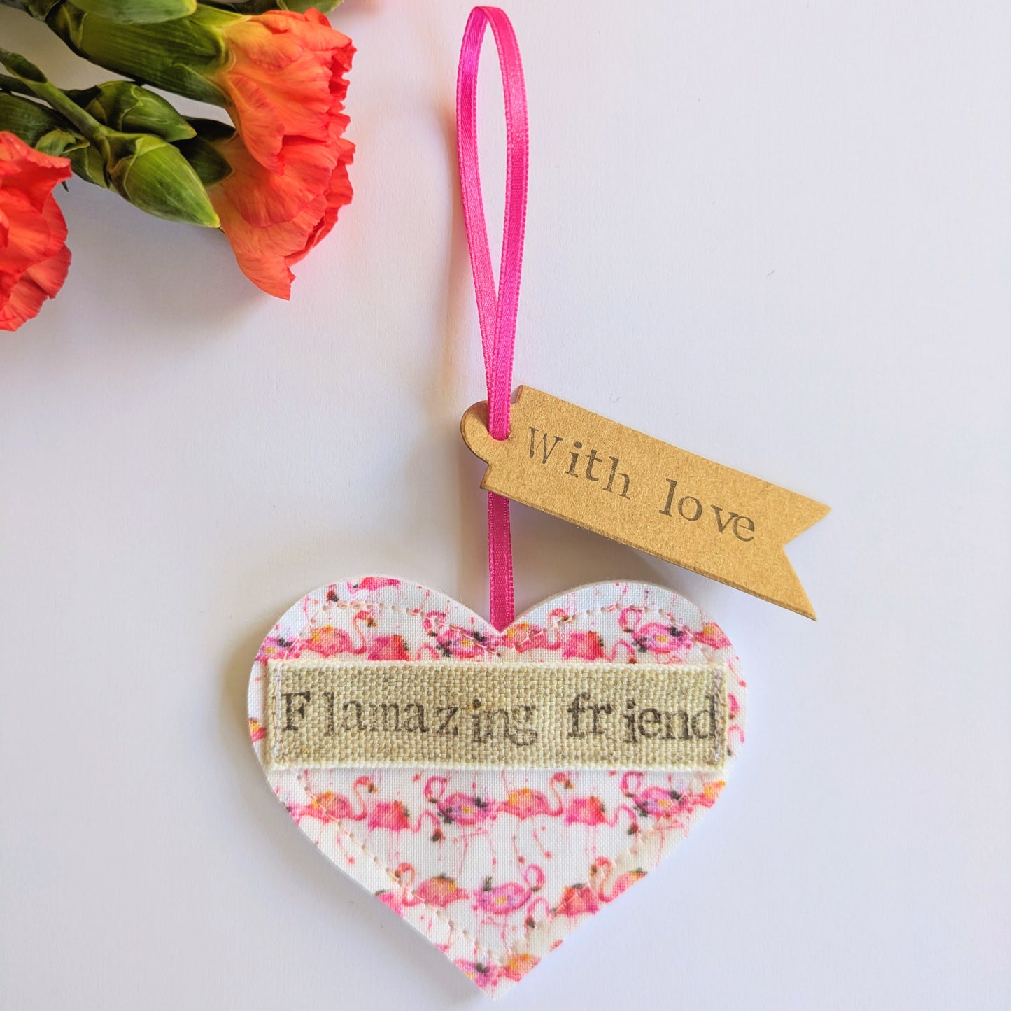 'Flamazing friend' Hanging Heart Decoration with Plantable Wildflower Seed Backing Card